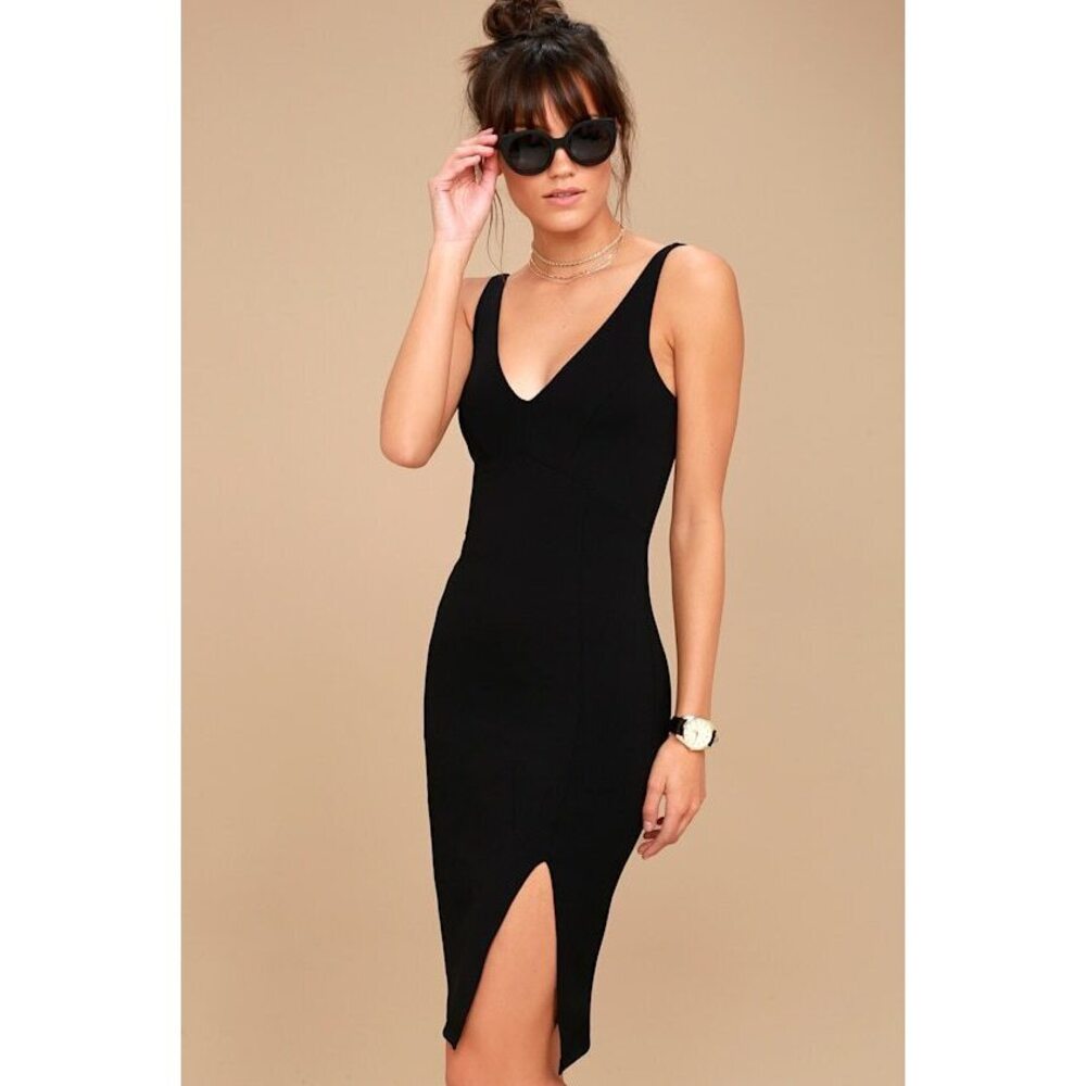 Lulus Iconic Moment Black Bodycon Midi Dress